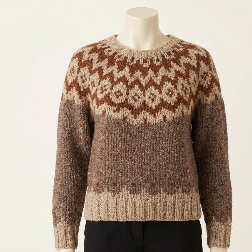 Scotland Yard Sweater Women 38 Brown Fair Isle 100% English Wool Heavy Knit